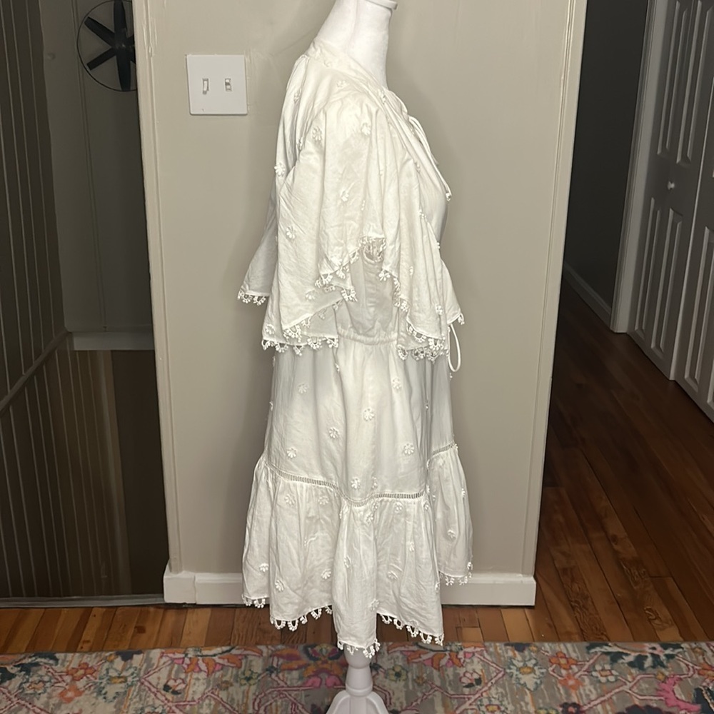 Farm Rio 3D Flower Floral Embroidered Eyelet Cotton Beaded Tie Dress Size Small - Picture 7 of 11